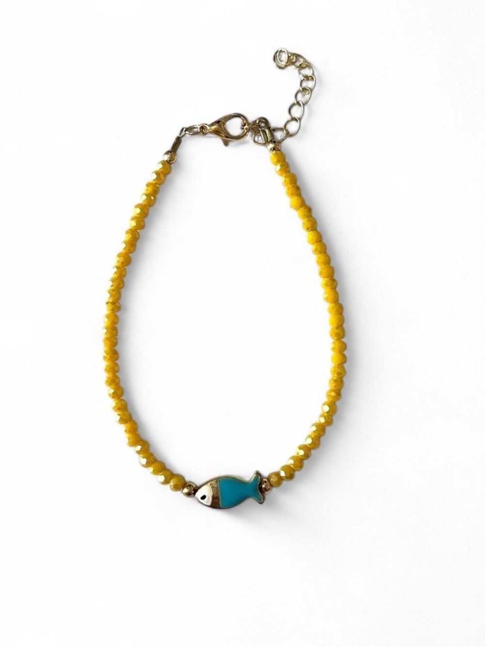 Yellow Beaded Bracelet with Blue Fish Charm
